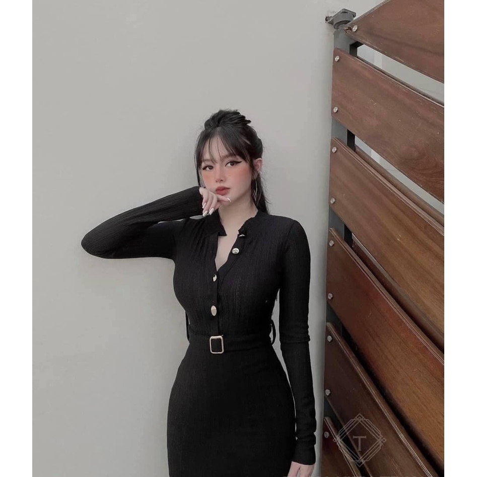 VÁy len nỉ cúc vàng kèm đai hịn(kèm ảnh thật,video) | BigBuy360 - bigbuy360.vn