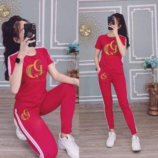 Bộ đồ thể thao nữ nốt nhạc thun cotton 4 chiều