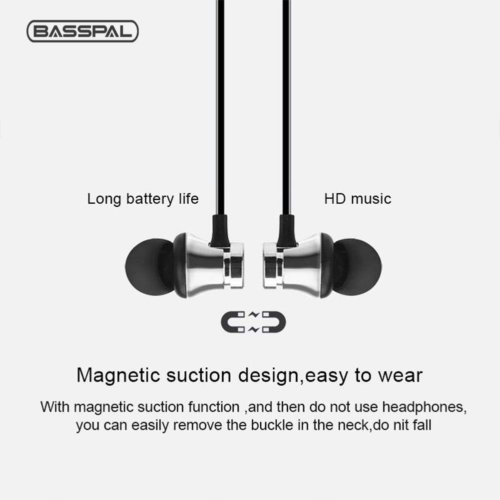 Tai nghe có dây Basspal XT11 thiết kế nhét tai từ tính kết nối bluetooth 4.0 giảm tiếng ồn cho hoạt động thể thao