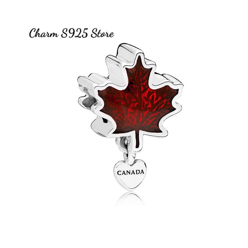 charm pan lá  thu phong bạc s925 cao cấp
