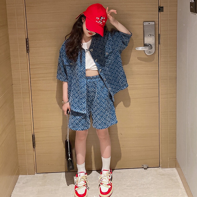 Bộ quần áo trẻ em gái mùa hè mới thời trang trẻ em áo khoác denim ngắn tay + quần short hai mảnh thời trang giản dị quần áo trẻ em gái dễ thương 5-6 tuổi 6-7 tuổi 7-8 tuổi 8-9 tuổi 9-10 tuổi 10-11 tuổi 11-12 tuổi 12-13 tuổi 13-14 tuổi 15-16 tuổi