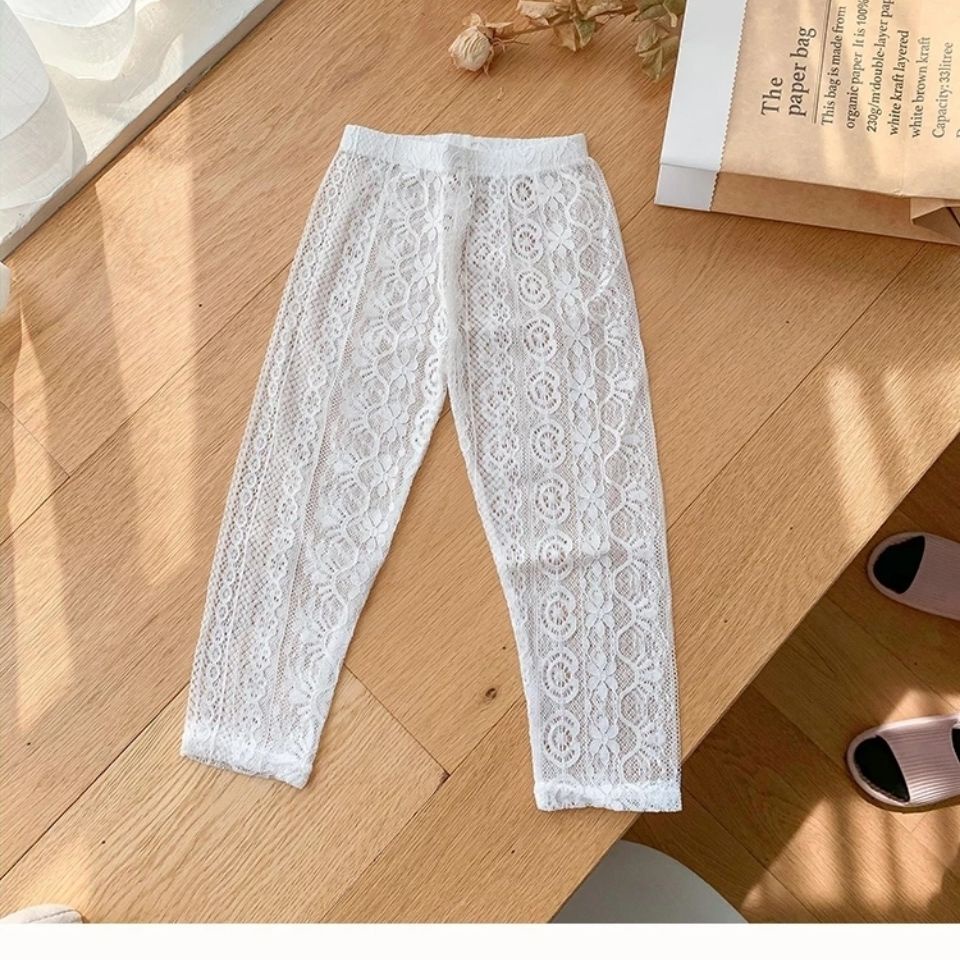 [Babycat Hàng Có Sẵn Quần Dài Chín Tấc Phối Ren Lưới Mỏng Thoáng Khí Phong Cách Nhật Hàn Thời Trang Mùa Hè Chống Muỗi Phong Cách Hàn Quốc Thời Trang Dành Cho Bé Gái Mặc Ngoài Trời