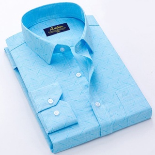 Áo Sơ Mi Nam Công Sở Trung Niên Anton Somianton Màu Xanh Ngọc Dài Tay Họa Tiết In Chìm - 8560