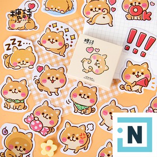 [ iNote ] Set 46 Sticker Dán Chó Shiba Thả Tim Hộp Mini Siêu Cute