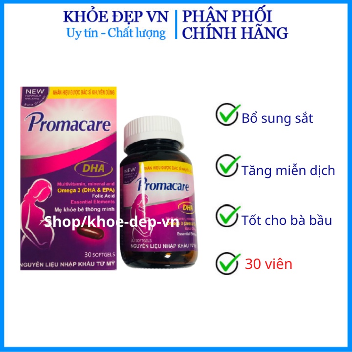 Viên uống PROMACARE DHA bổ sinh vitamin tổng hợp cho phụ nữ có thai và cho con bú hộp 30 viên