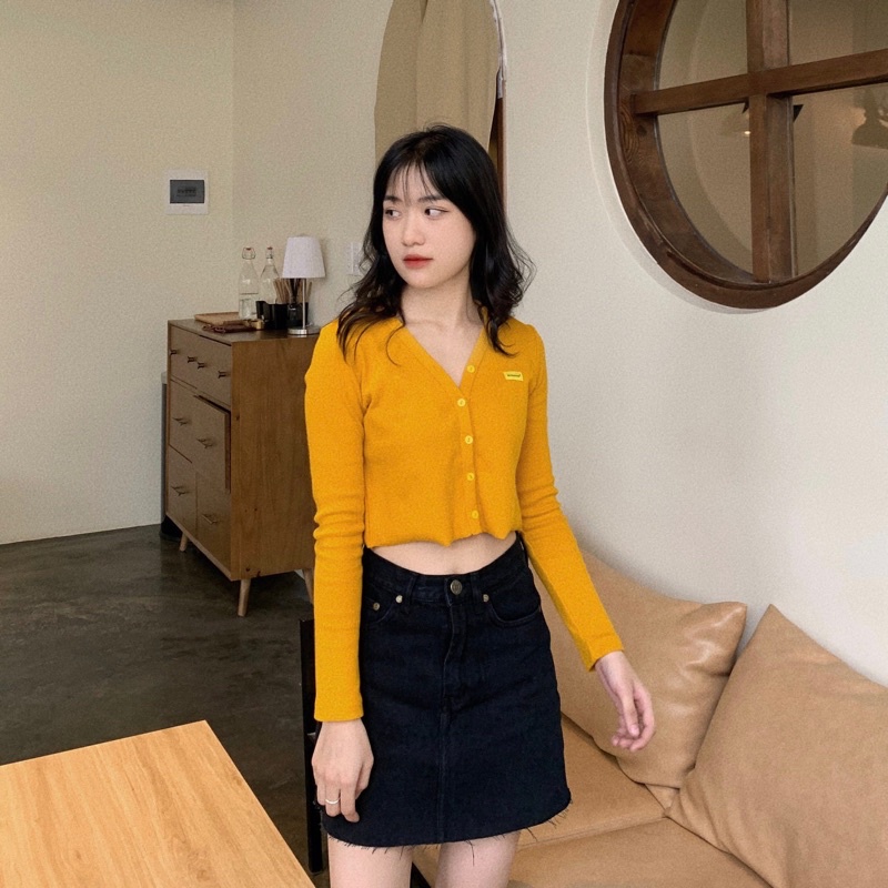 Usthebasic - Áo croptop tay dài Button Front Long Sleeves Croptop