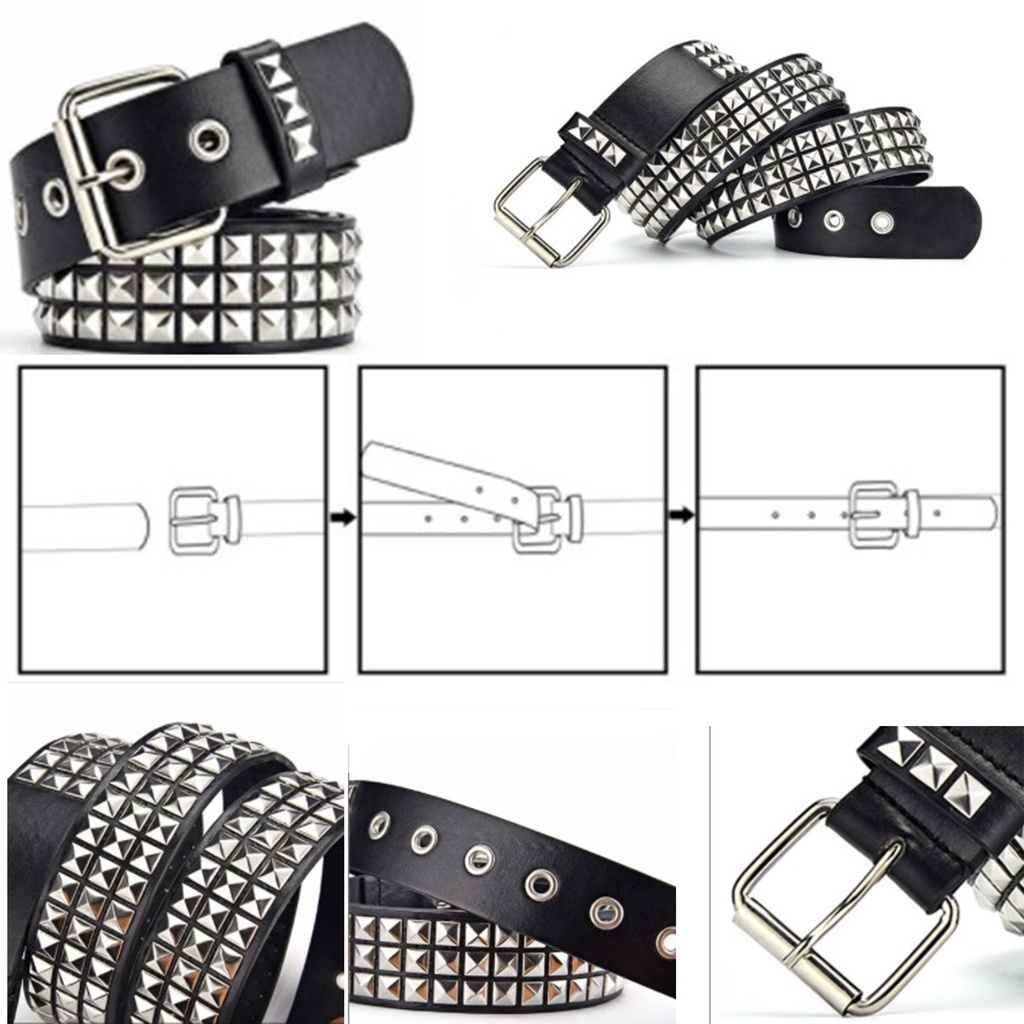 1 Thắt Lưng Da Bản Rộng Đính Đinh Tán Trang Trí Đơn Giản Phong Cách Bohemian