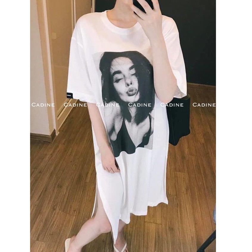 Váy Suông Dáng Dài Tay Lỡ Đầm Trắng Oversize Form Rộng Chất Thun Cotton