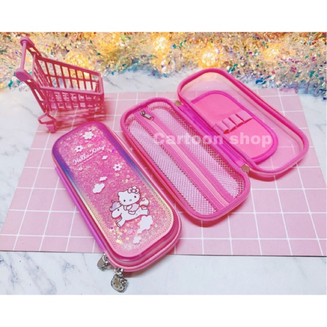 Hộp bút dây kéo kim tuyến nước Hellokitty