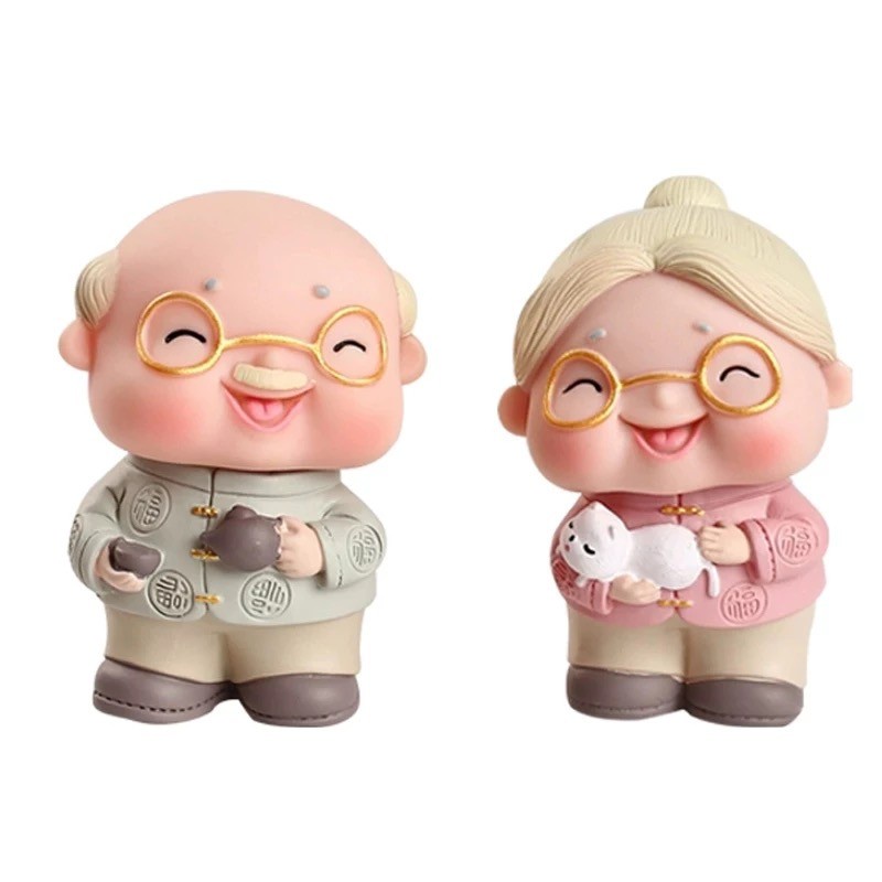 Đồ trang trí Tượng Ông Bà Cụ Dễ Thương Dùng Trang Trí Bánh Kem