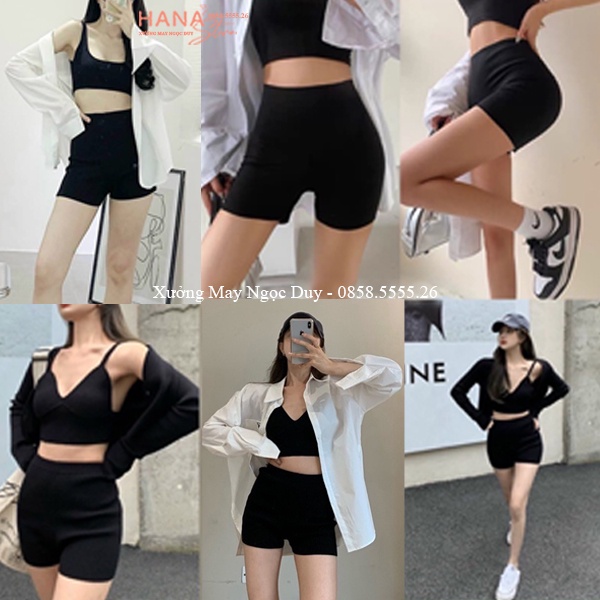 Quần Short ngắn Biker ôm lưng cao nữ - Quần legging đùi nữ ngắn co giãn mặc tập gym yoga thể thao đi biển ở nhà hè mát