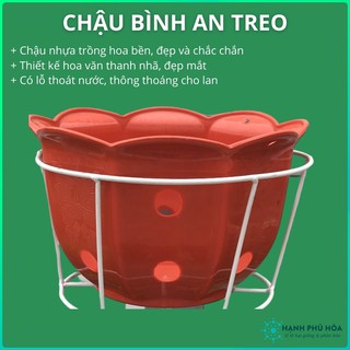 Chậu Nhựa Bèo Trồng Lan, Hoa Kiểng Màu Cam DK - Bền, Có Lỗ Thoát Nước, Phù Hợp Treo Lan Can, Có Thể Cài Móc Treo Lên Cao