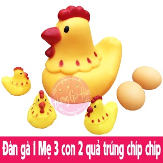 Đàn gà 1 Mẹ 3 con 2 quả trứng cỡ to bóp kêu chíp chíp cực yêu