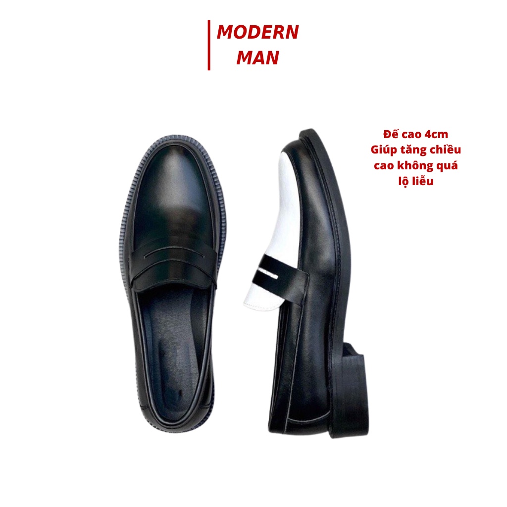 Giày Lười - Penny Loafer Màu Trắng Da Bò - Đế Cao Su Đúc,Tăng Chiều cao 4cm BH 12 Tháng