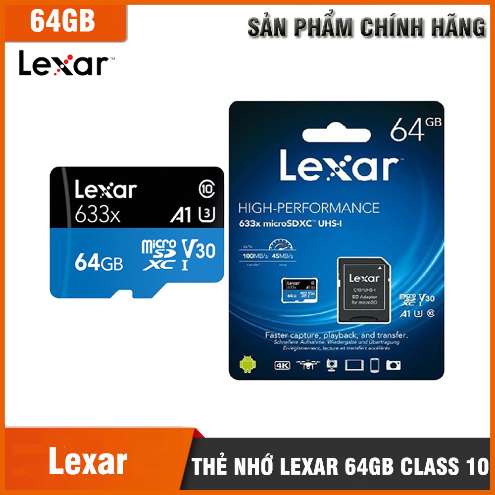 Thẻ nhớ Lexar ADATA Chính hãng 32G | 64gb Class 10, U3- Dùng cho mọi camera WIFI Imou, Ezviz, Camera giám sát hành trình