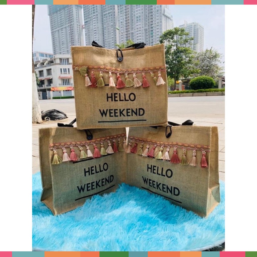 Túi Cói Đi Biển❤️FREESHIP❤️Túi Cõi Đi Du Lịch HELLO WEEKEND Mẫu Mới Siêu Hot 2021