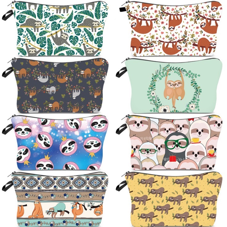 Multifunction Sloth Print Makeup Bag /Travel Cosmetic Pouch Bag /Sloth Waterproof Purse /Toiletry Brush Bag Leopard Makeup Clutch Organizer with Zipper