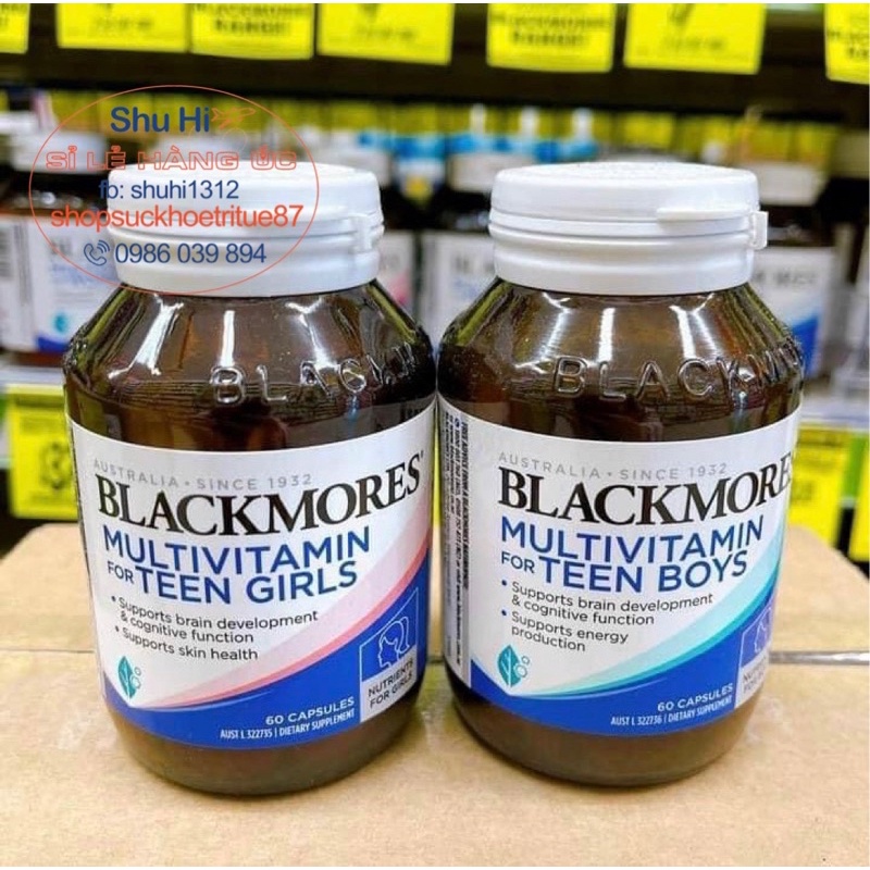 Vitamin tổng hợp tuổi teen 12-18 tuổi bé trai và bé gái blackmores multi vitamin for teen boys, teen girls 60 viên úc
