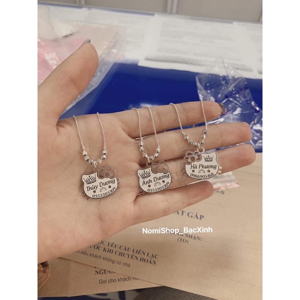 Dây chuyền chuẩn bạc ta mặt mèo kitty xinh xắn khắc laser theo yêu cầu, ghi nhớ thông tin cho bé Mainomi Shop Bạc Xinh