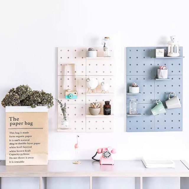 Giá dán tường Pegboard đục lỗ sẵn trang trí phòng phong cách Châu Âu sẵn hàng 4 màu