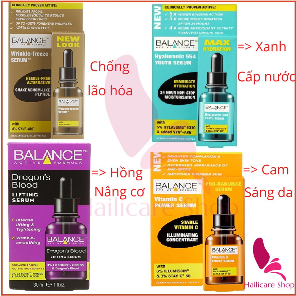 [Nhập Anh] Serum Balance Hyaluronic Deep Moisture/ Vitamin C Brightening/ Dragon’s Blood Instant Lifting/ Snake Venom