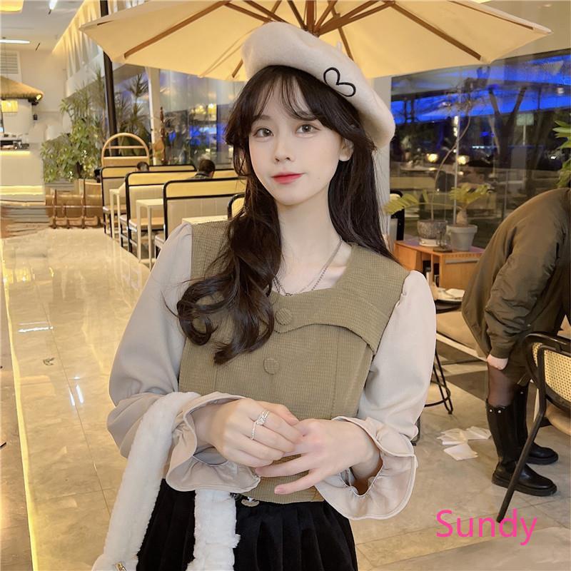 Plus Áo Sơ Mi Tay Dài Cổ Vuông Cỡ Lớn Kiểu Vintage Thời Trang Mùa Xuân Cho Nữ