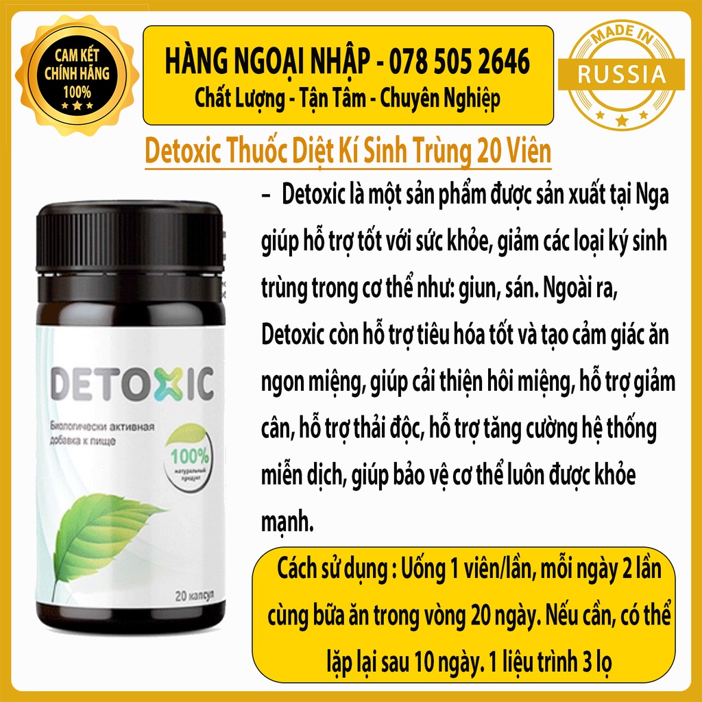 Detoxic Nga 20 viên hỗ trợ giảm hôi miệng loại bỏ kí sinh trùng có hại