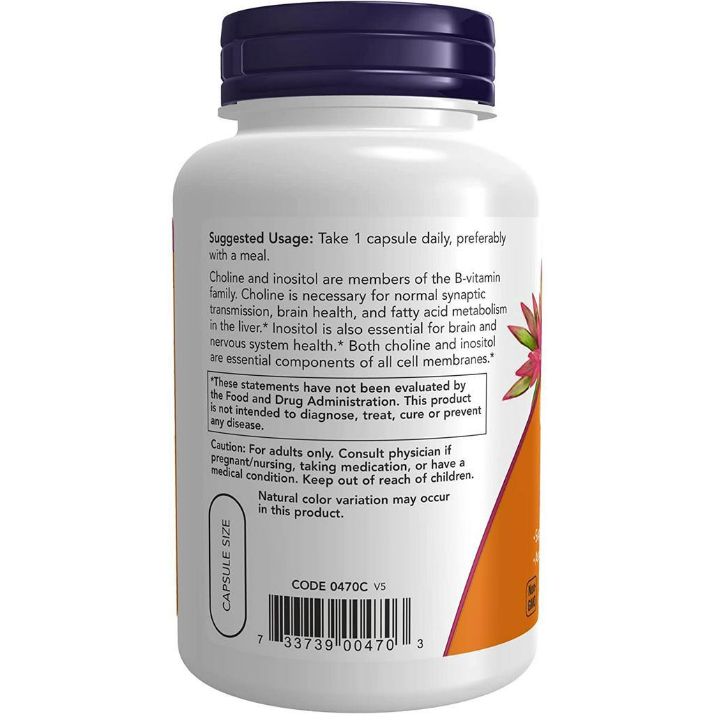 Viên uống bảo vệ não, hỗ trợ thần kinh, trí nhớ, phòng thoái hóa não Choline & Inositol Now Mỹ Lọ 100 viên