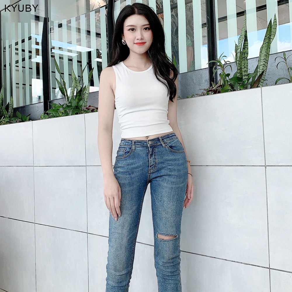 Áo croptop nữ KYUBY chất cotton - Áo ba lỗ cộc tay dáng ôm mềm mịn