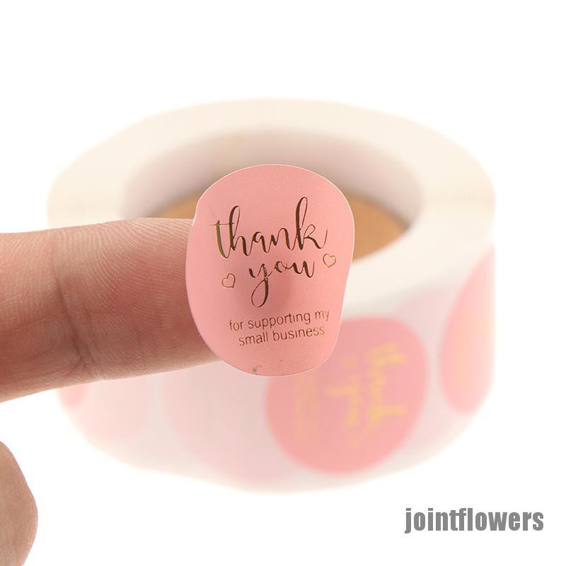 Cuộn 500 miếng dán in chữ thank you thiết kế màu hồng dễ thương