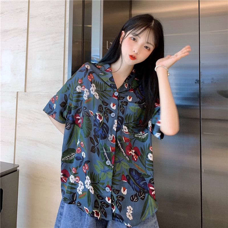 Áo sơ mi SUXI ngắn tay in hoa phong cách cổ điển thời trang