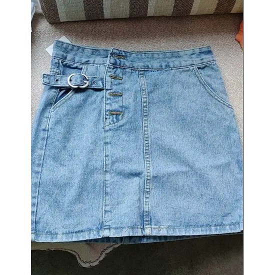 Chân Váy Denim Lưng Cao Phong Cách Hàn Quốc Xinh Xắn Cho Nữ