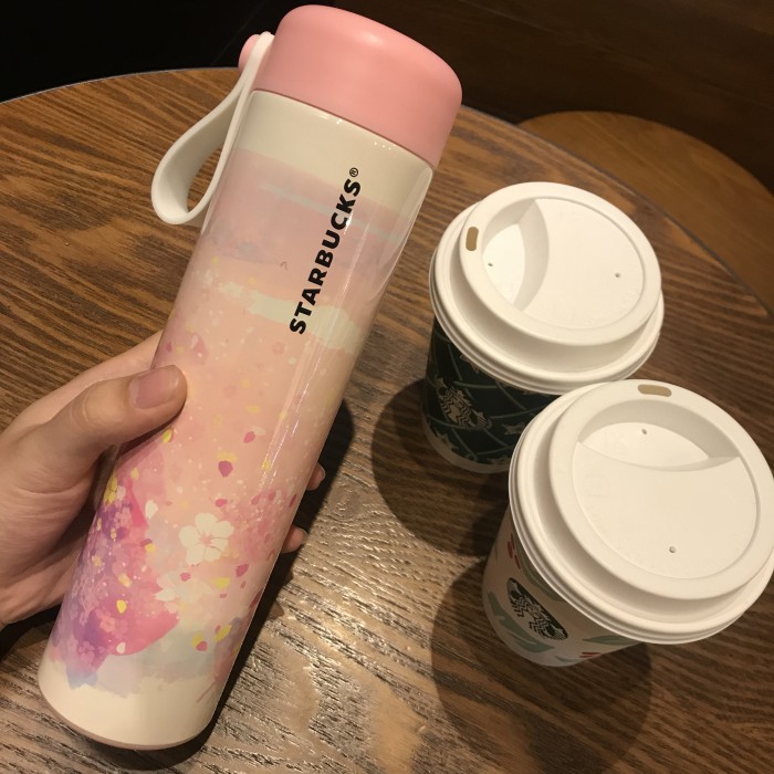 Bình giữ nhiệt Starbucks Sakura Hoa Anh Đào nắp vặn Anniversary Collection - Quai da - 500ml