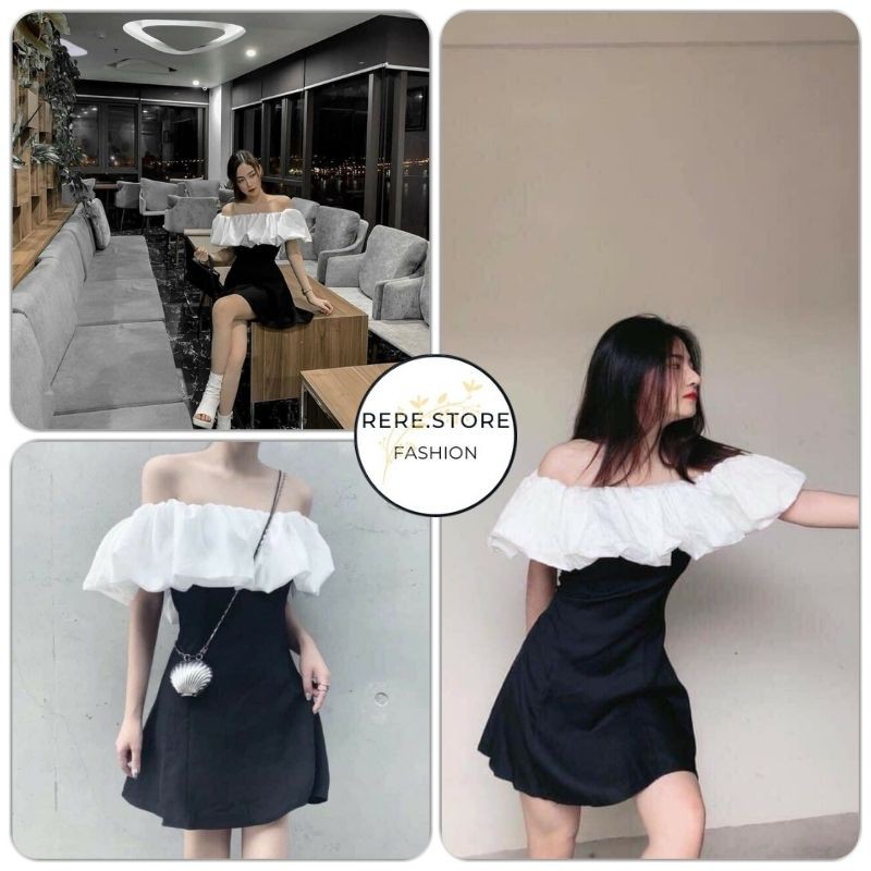 Váy Hở Vai Dáng Ôm Phối Ngực Trắng - Rere.Store [FREESHIP] - Đầm bánh bèo dáng ngắn trễ vai tay bồng kiểu dáng tiểu thư | BigBuy360 - bigbuy360.vn