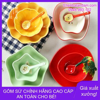 Bát đĩa thìa ăn dặm hình dâu tây, táo hạt, bí ngô, khế xanh