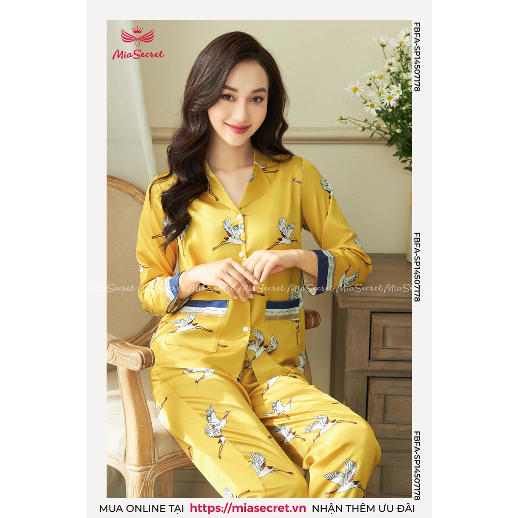 Bộ Đồ Ngủ Pijama Cổ Điển Mia Secret Lụa Nhật Cao Cấp - Họa Tiết Hạc Vàng Dài Tay - SP14507178 | BigBuy360 - bigbuy360.vn
