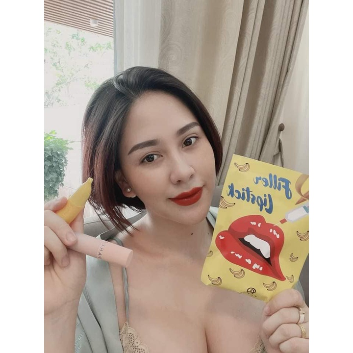 Son Filler Collagen Chuối Khử Thâm Parea cùng son màu Chu Lipstick, giúp môi căng mọng hồng hào