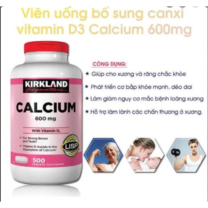 Viên uống bổ sung Canxi Kirkland Calcium 600mg Vitamin D3 Mẫu Mới DATE 10/2025