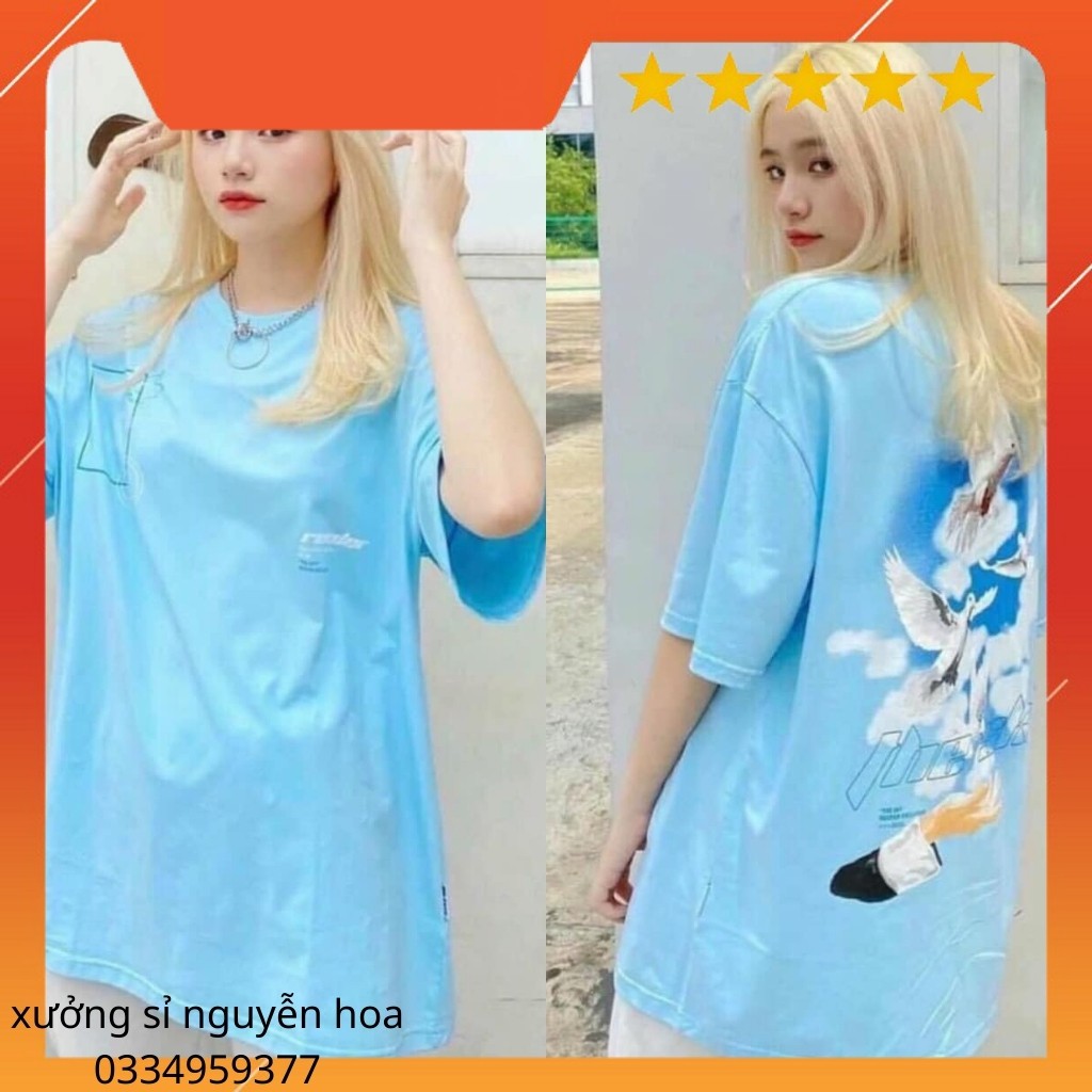 Áo thun the sky xanh dương unisex form rộng nam nữ mặc được (kèm video/ảnh thật) Nguyễn Hoa