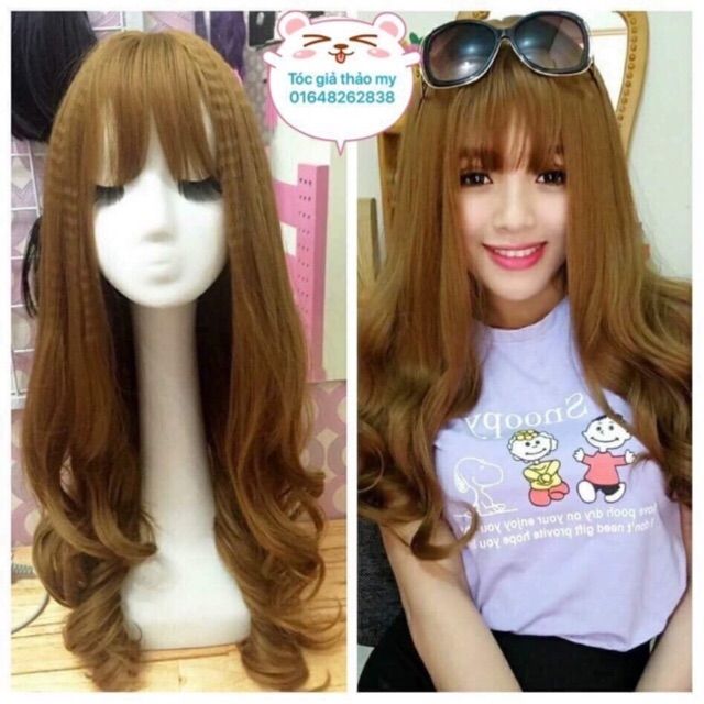 Tóc giả nguyên đầu xoăn bấm phồng_ tặng kèm lưới