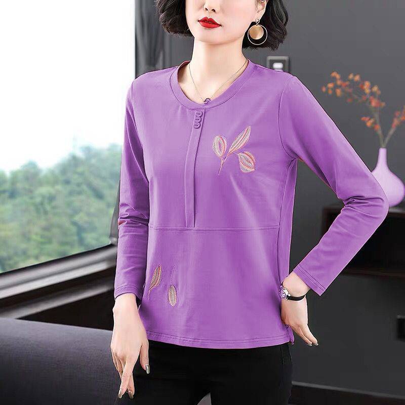 Áo Thun Tay Dài Cổ Tròn Plus Size Cho Phụ Nữ Trung Niên