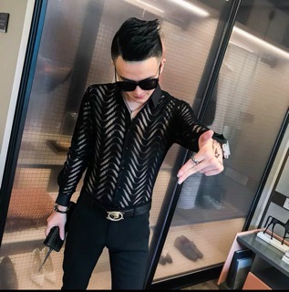 Áo sơ mi nam phối lưới cá tính