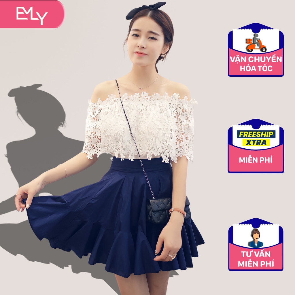 Áo ren trễ vai tay ngắn Emilyshop ulzzang