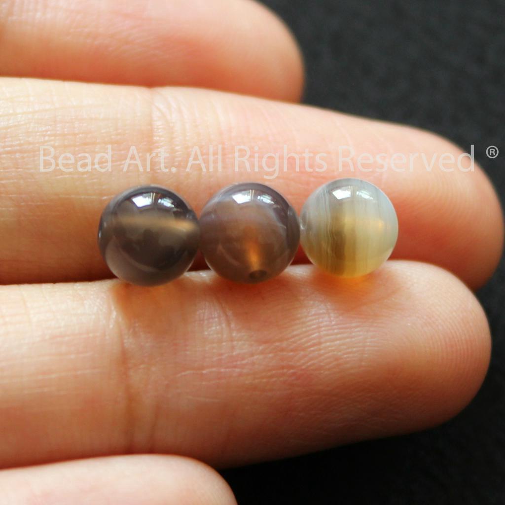 6MM Đá Agate Xám Nâu, Phối Vòng Tay Phong Thuỷ, Chuỗi Hạt, Trang Sức S50 - Bead Art