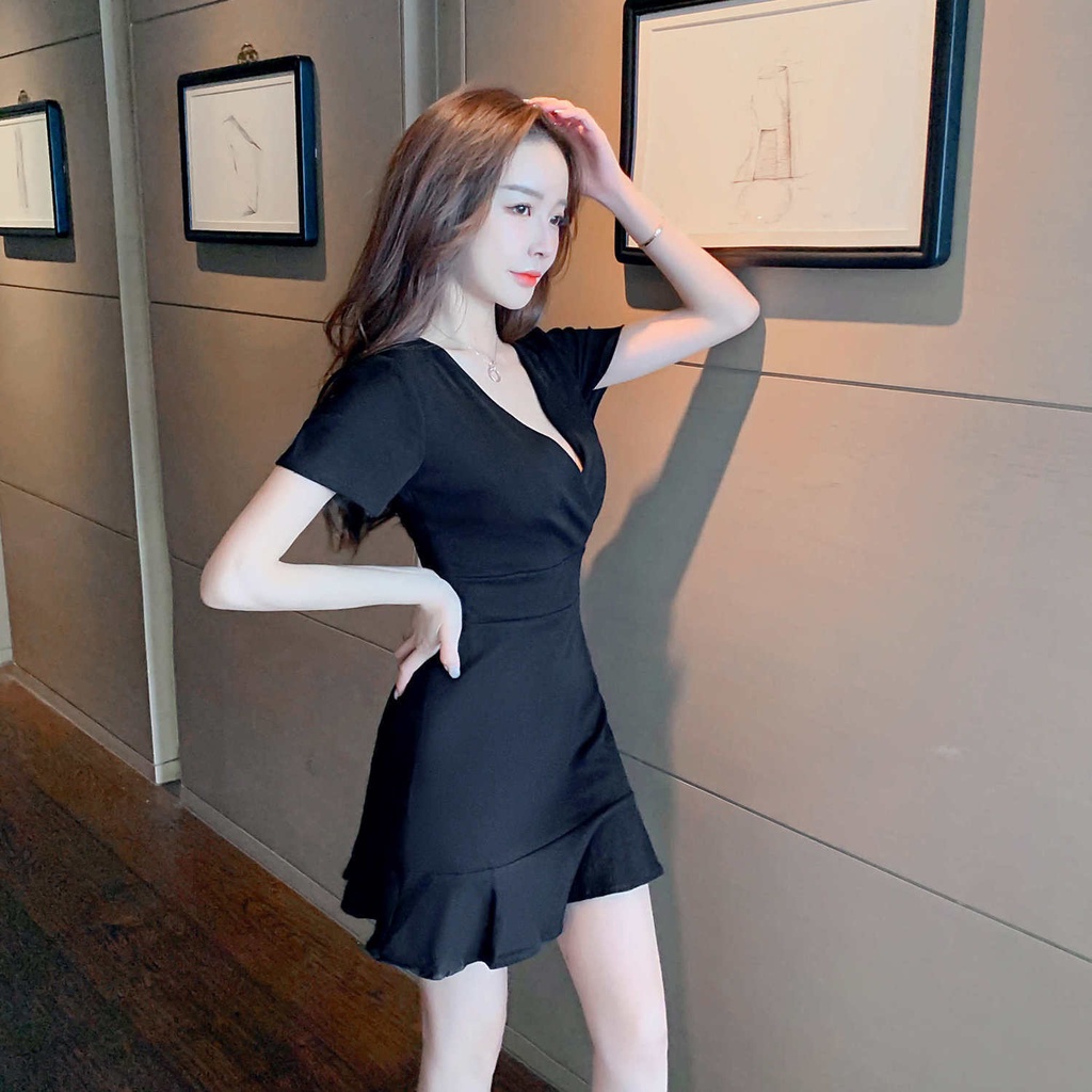 Hàng Có Sẵn! Đầm ôm Ngắn Mỏng Cổ Chữ V Gợi Cảm Hàn Quốc Mới