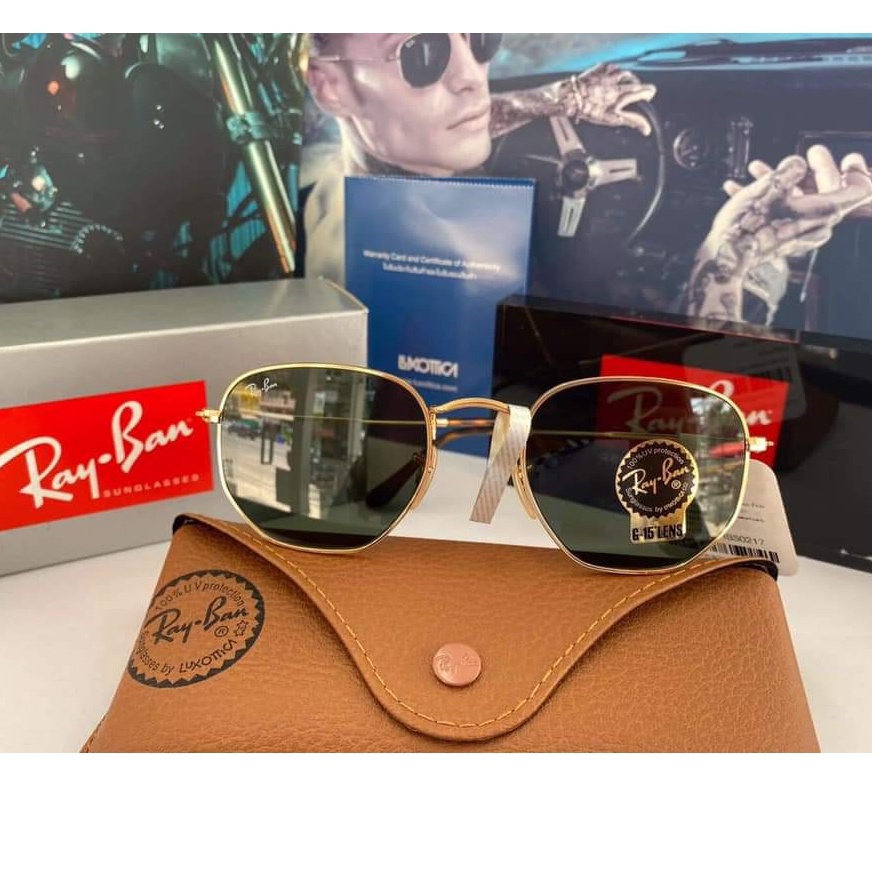 Kính mát chính hãng RayBan Hexagonal Legend Gold Green Classic G-15 Unisex Sunglasses RB3548 919631 54