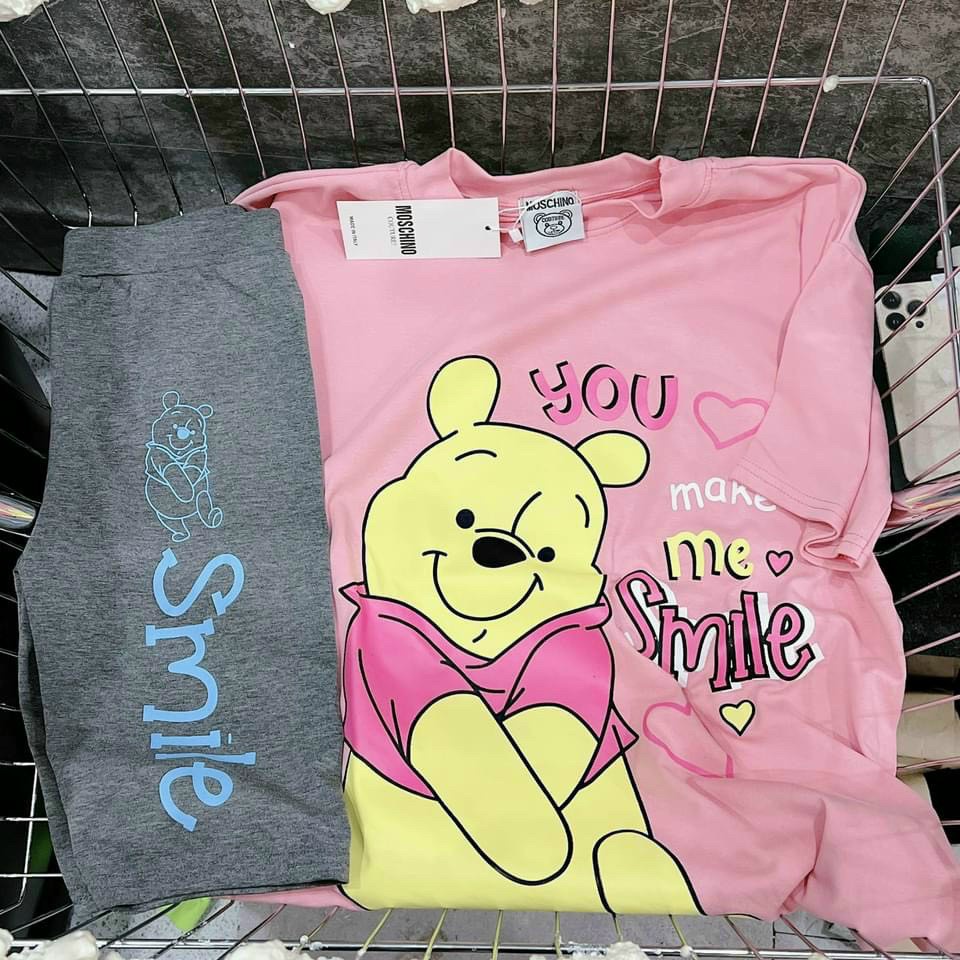 Set Bộ Đồ Nữ Mặc Nhà Quần Ngố Thun Ôm bố sát + Áo Phông SMILE Ullzang (Ảnh thật/Có Sẵn)