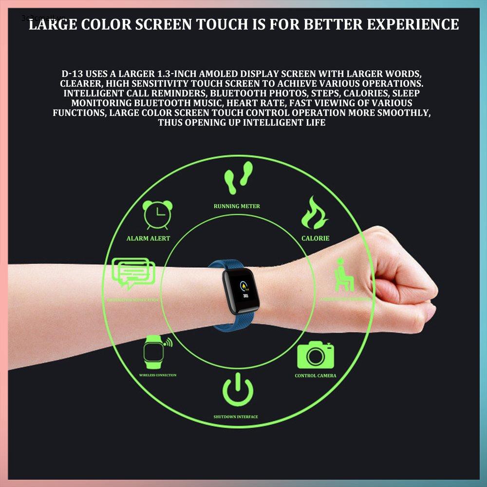 ✨chất lượng cao✨116Plus Color Screen Smart Bracelet D13 Real-Time Heart Rate 1.3 Inch Bracelet