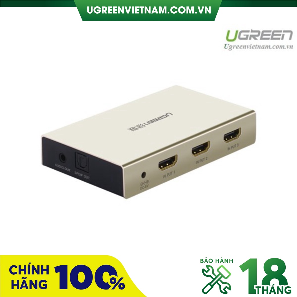 Bộ chuyển 3 vào 1 ra HDMI hỗ trợ 4kx2k có Audio Optical + 3.5mm chính hãng Ugreen 40369