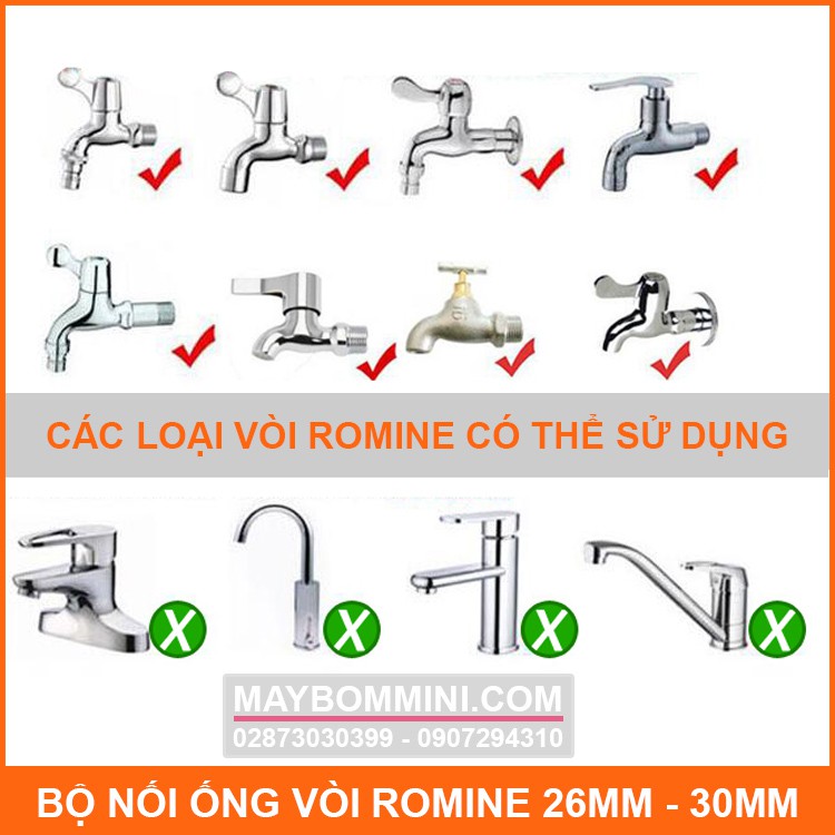 Bộ Nối Nhanh Vòi Romine Với Ống Nước 26mm Đến 30mm